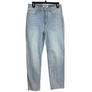 Free People We the Free Light Wash High Rise Raw Hem Crvy Straight Jeans Size 29